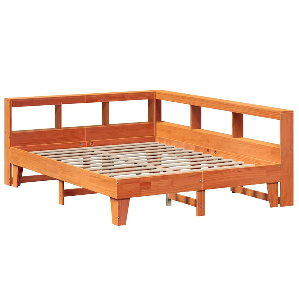 vidaXL Pat cu bibliotecă fără saltea maro 150x200 cm lemn masiv de pin