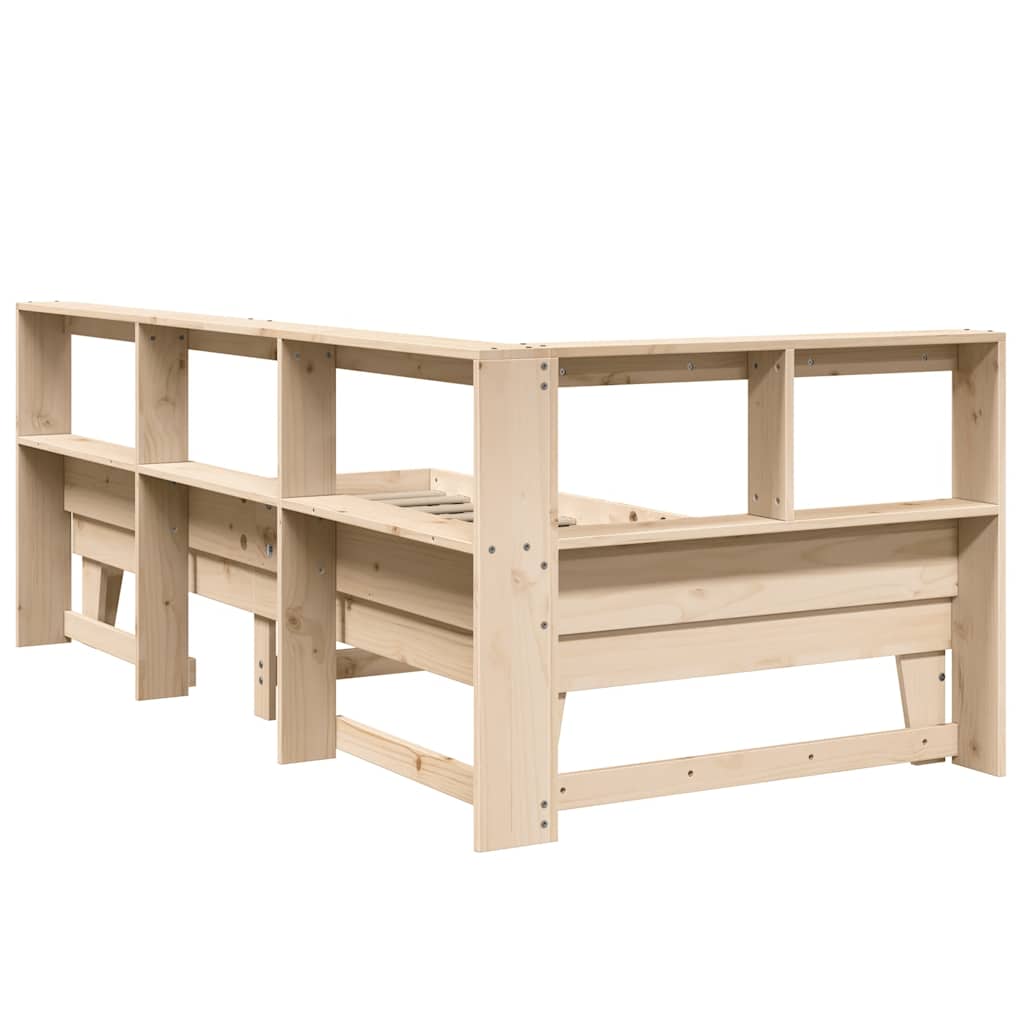 vidaXL Pat cu bibliotecă fără saltea, 100x200 cm, lemn masiv pin