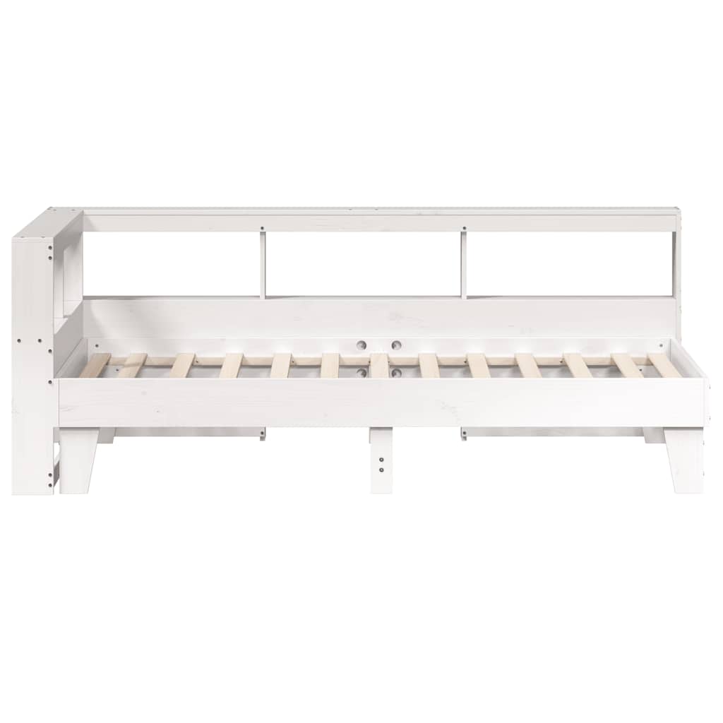 vidaXL Pat cu bibliotecă fără saltea, alb, 100x200 cm, lemn masiv pin