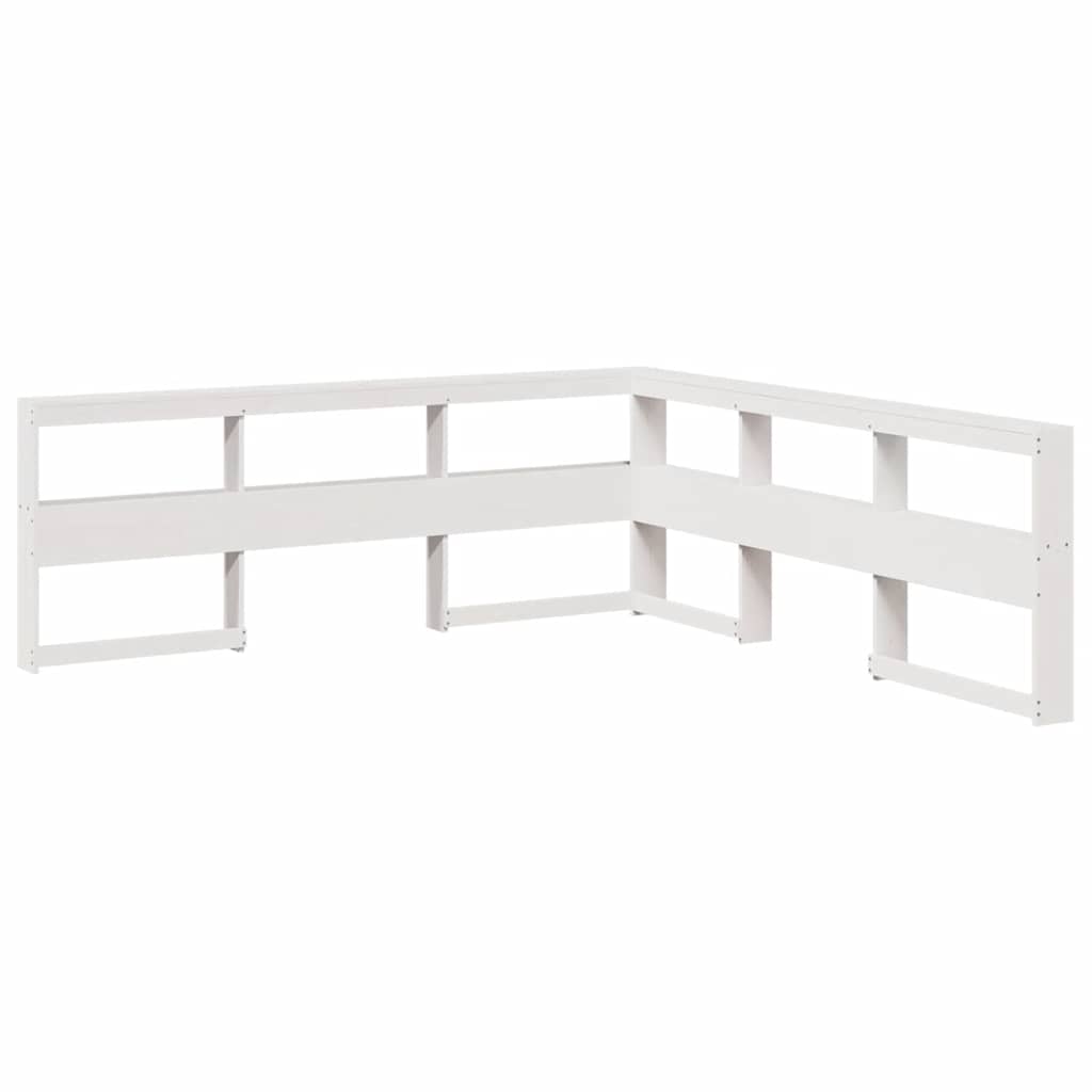 vidaXL Pat cu bibliotecă fără saltea, alb, 140x190 cm, lemn masiv pin vidaXL Pat cu bibliotecă fără saltea, alb, 140x190 cm, lemn masiv pin