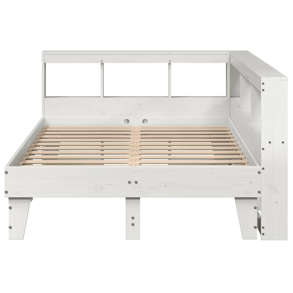 vidaXL Pat cu bibliotecă fără saltea, alb, 140x190 cm, lemn masiv pin vidaXL Pat cu bibliotecă fără saltea, alb, 140x190 cm, lemn masiv pin