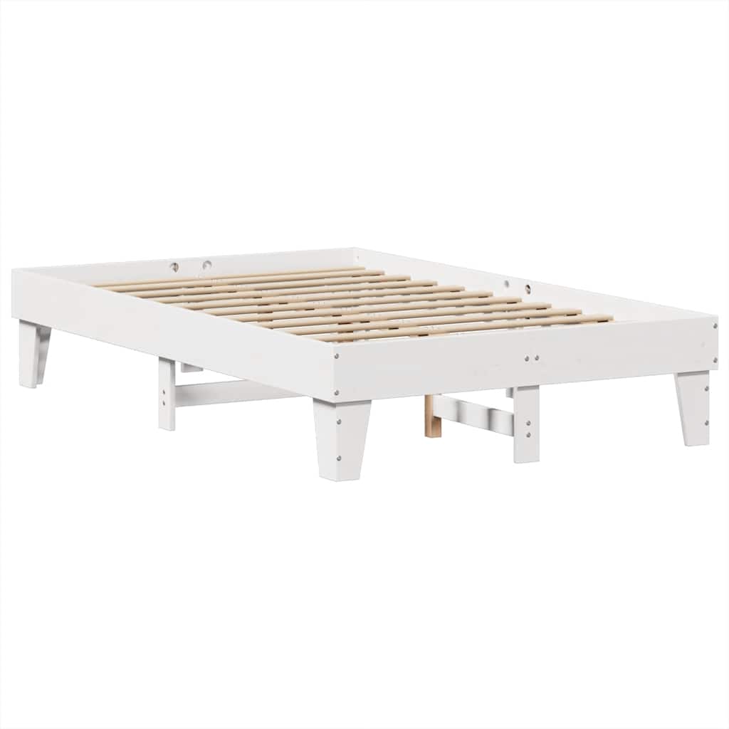 vidaXL Pat cu bibliotecă fără saltea, alb, 135x190 cm, lemn masiv pin vidaXL Pat cu bibliotecă fără saltea, alb, 135x190 cm, lemn masiv pin