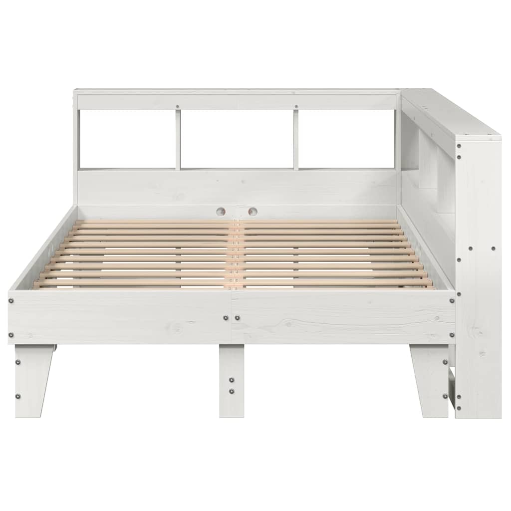 vidaXL Pat cu bibliotecă fără saltea, alb, 135x190 cm, lemn masiv pin vidaXL Pat cu bibliotecă fără saltea, alb, 135x190 cm, lemn masiv pin