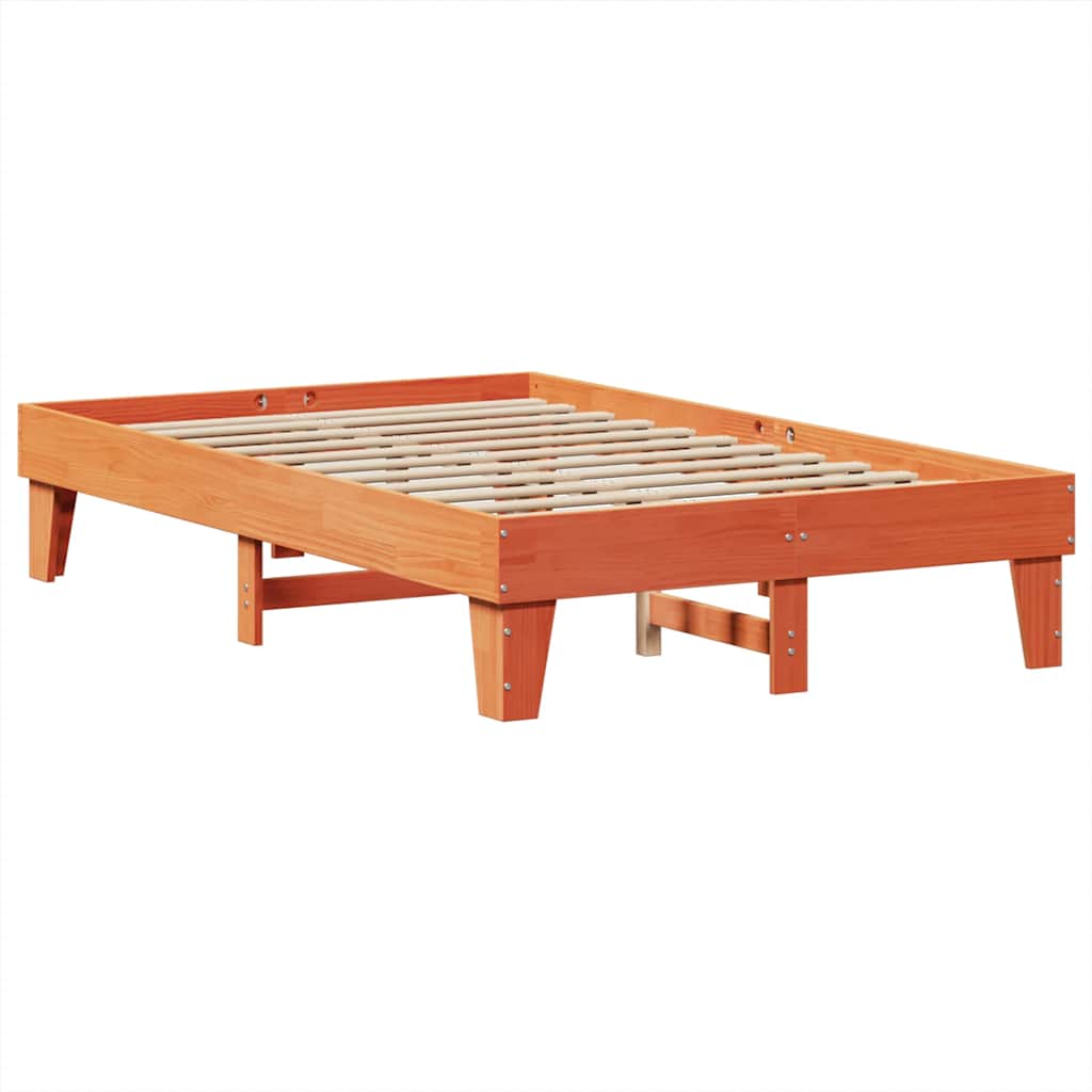 vidaXL Pat cu bibliotecă fără saltea, maro, 120x190 cm, lemn masiv pin vidaXL Pat cu bibliotecă fără saltea, maro, 120x190 cm, lemn masiv pin