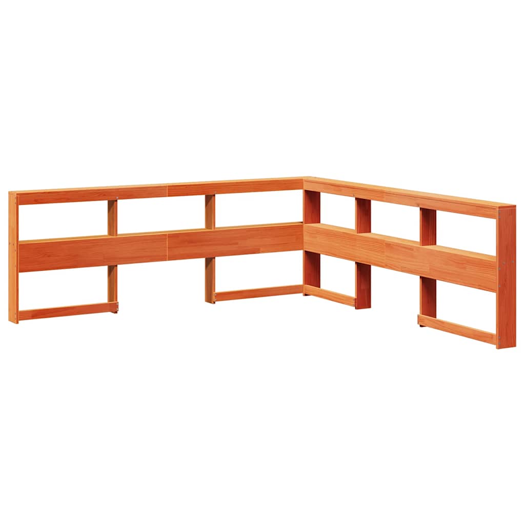 vidaXL Pat cu bibliotecă fără saltea, maro, 120x190 cm, lemn masiv pin vidaXL Pat cu bibliotecă fără saltea, maro, 120x190 cm, lemn masiv pin
