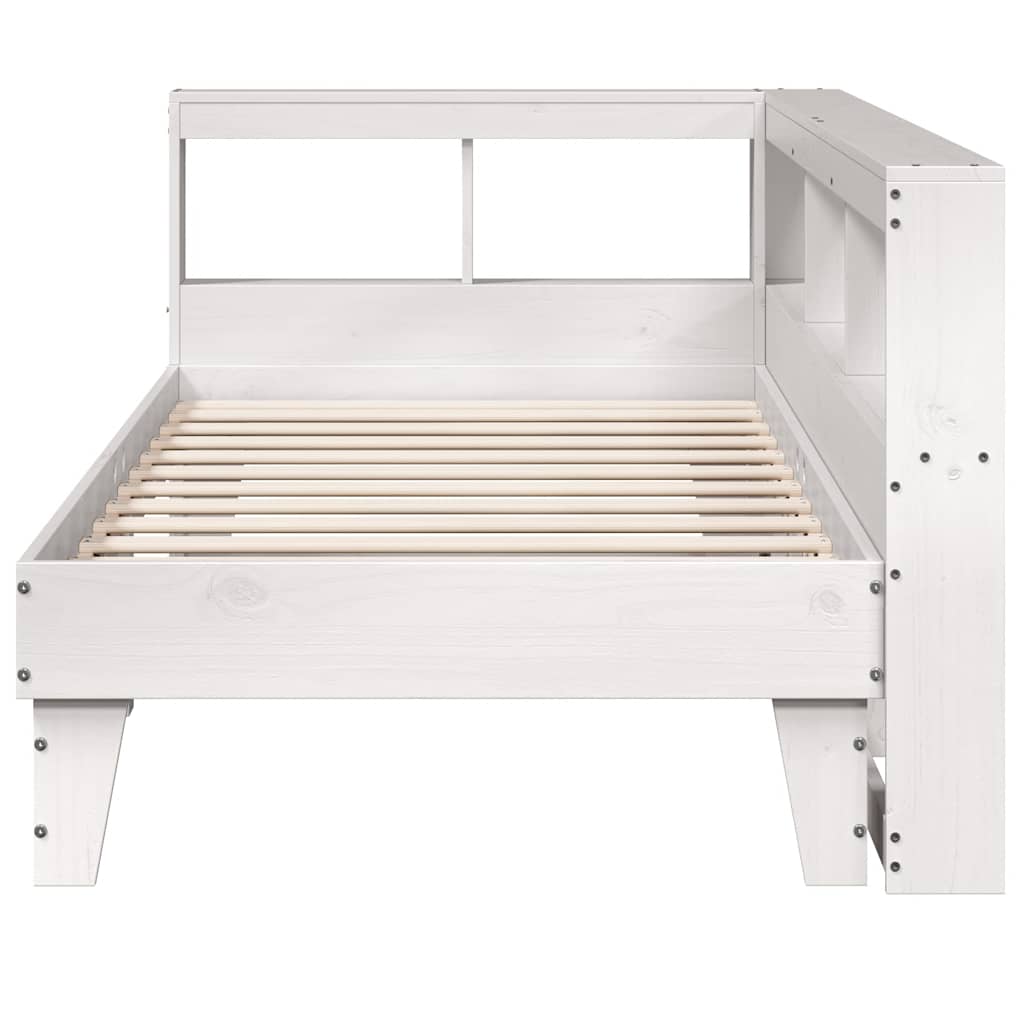 vidaXL Pat cu bibliotecă fără saltea, alb, 90x190 cm, lemn masiv pin
