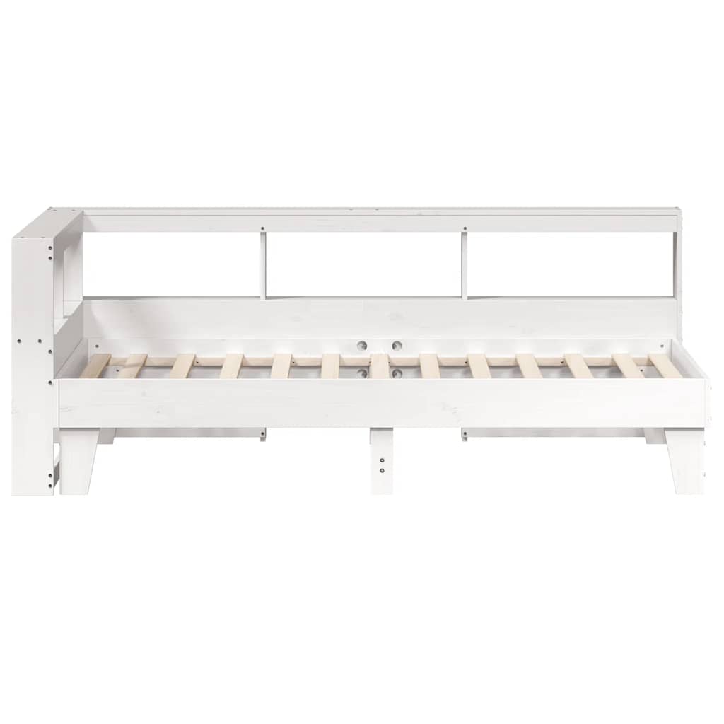 vidaXL Pat cu bibliotecă fără saltea, alb, 90x190 cm, lemn masiv pin