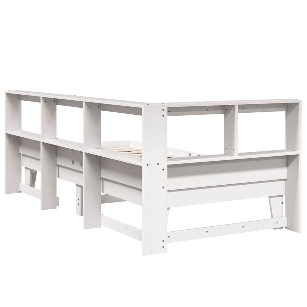 vidaXL Pat cu bibliotecă fără saltea, alb, 90x190 cm, lemn masiv pin