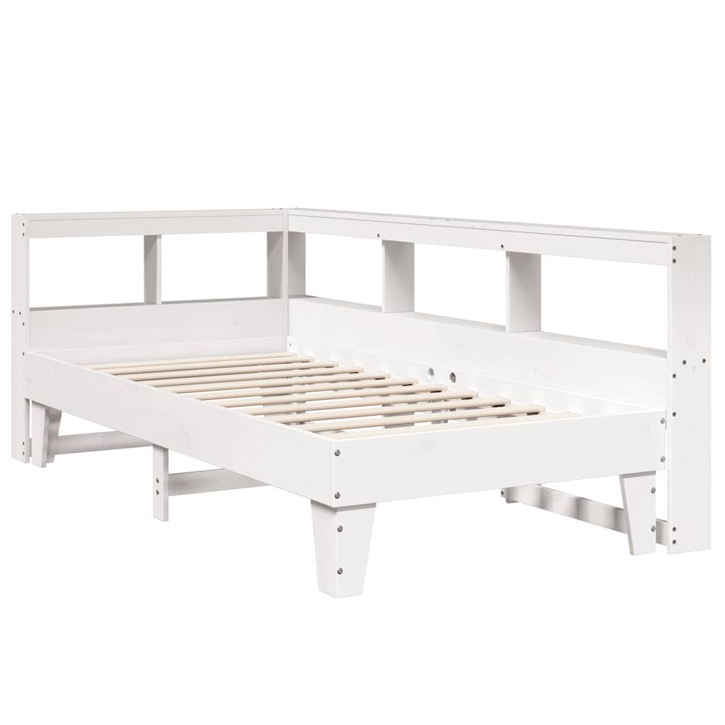 vidaXL Pat cu bibliotecă fără saltea, alb, 75x190 cm, lemn masiv pin