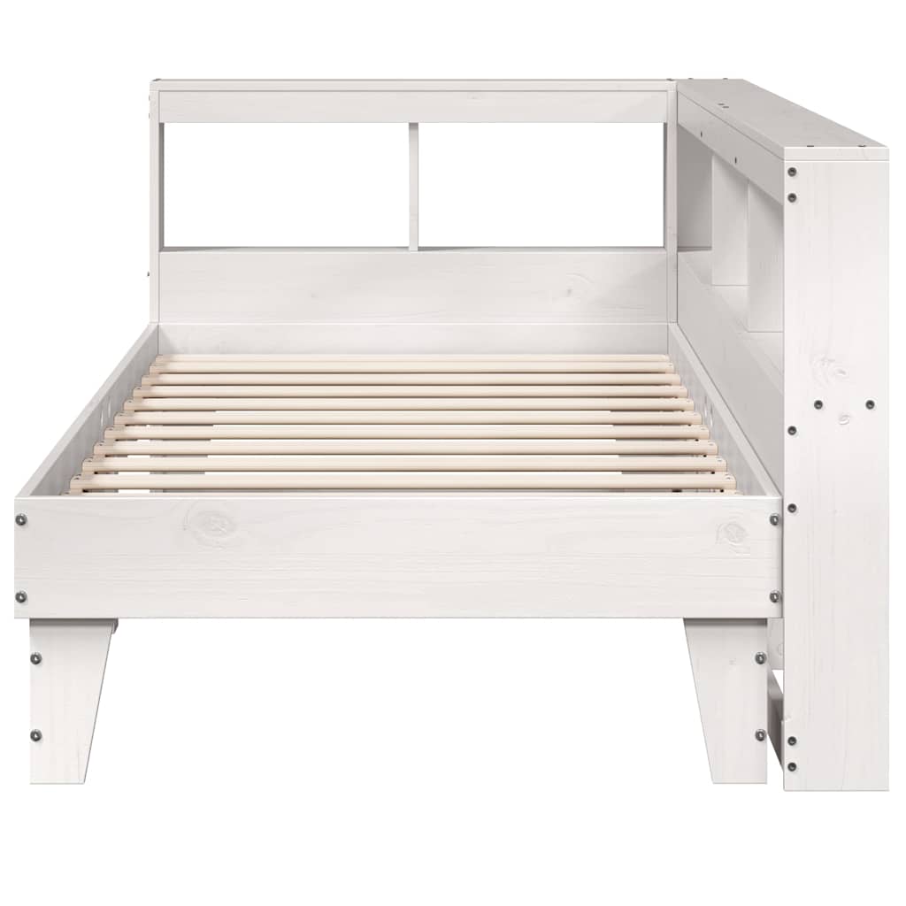 vidaXL Pat cu bibliotecă fără saltea, alb, 75x190 cm, lemn masiv pin