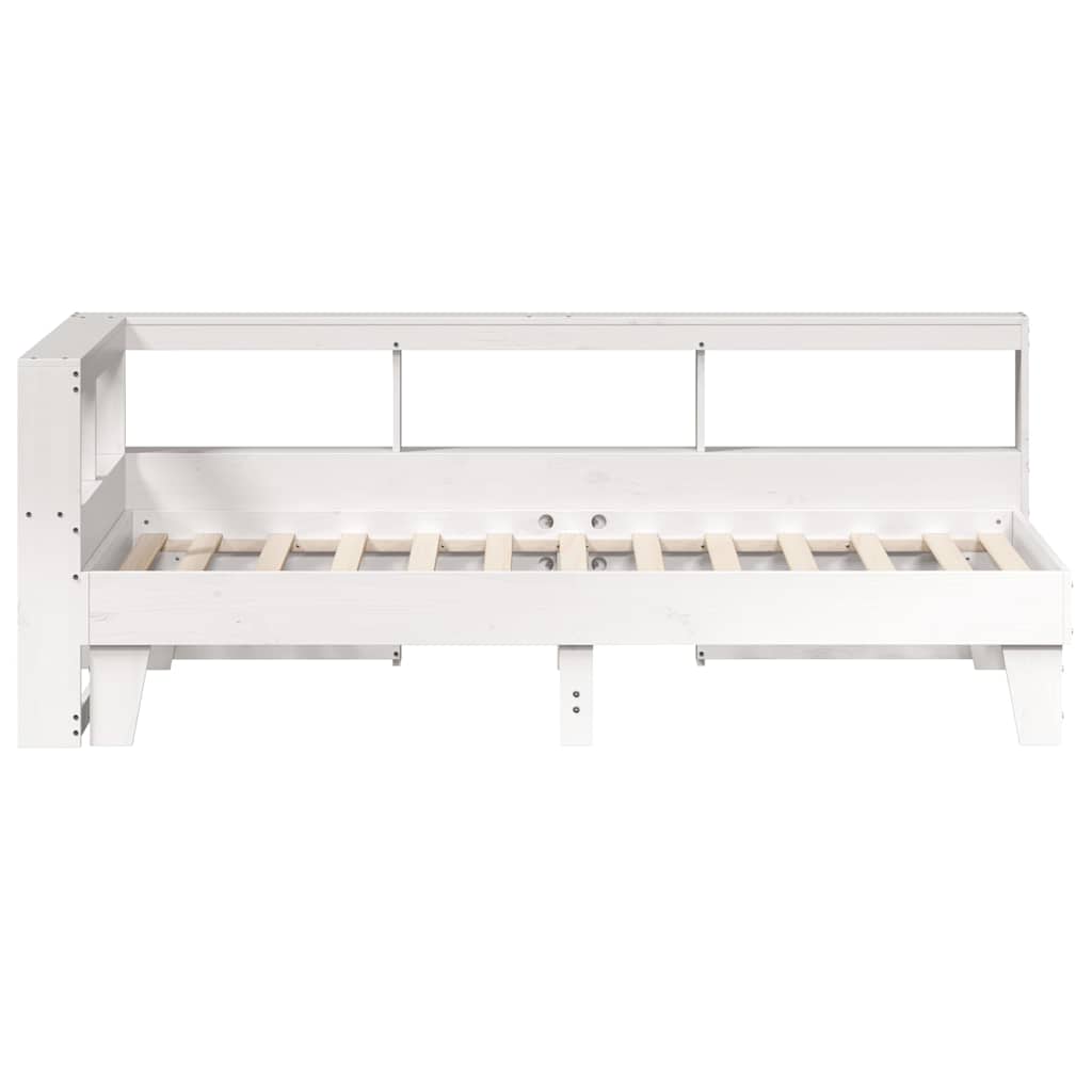 vidaXL Pat cu bibliotecă fără saltea, alb, 75x190 cm, lemn masiv pin