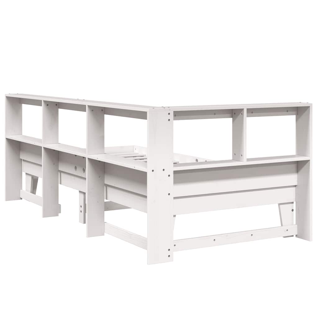 vidaXL Pat cu bibliotecă fără saltea, alb, 75x190 cm, lemn masiv pin