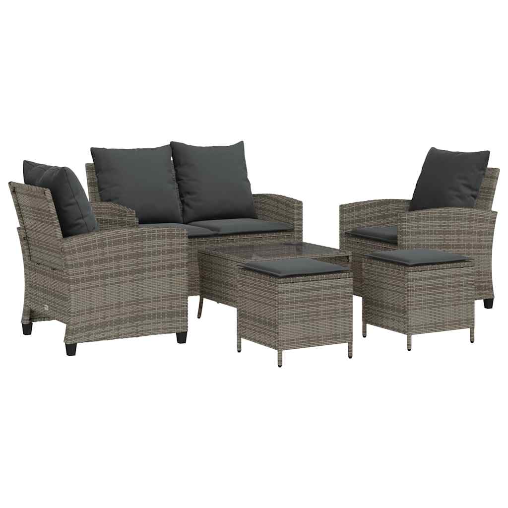 vidaXL Set mobilier grădină cu perne, 6 piese, gri, poliratan