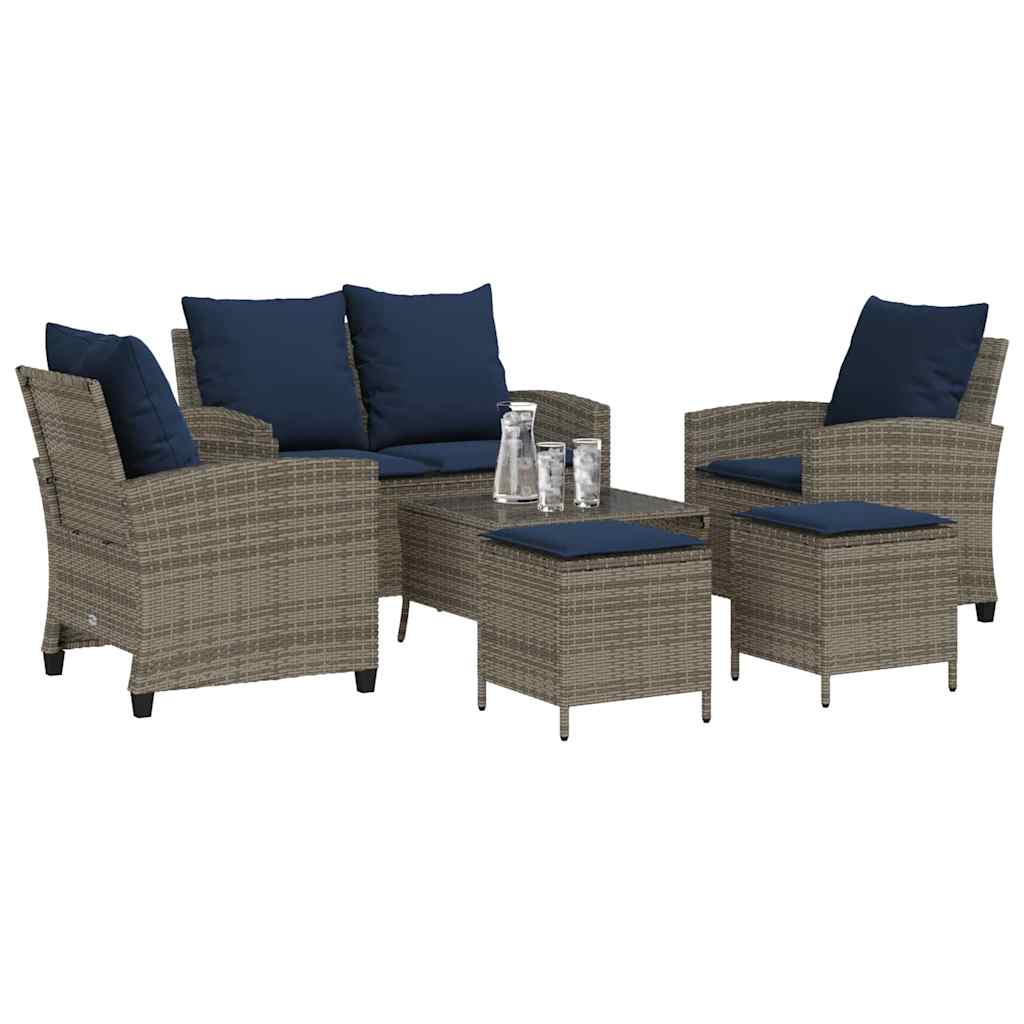 vidaXL Set mobilier grădină cu perne, 6 piese, gri, poliratan vidaXL Set mobilier grădină cu perne, 6 piese, gri, poliratan