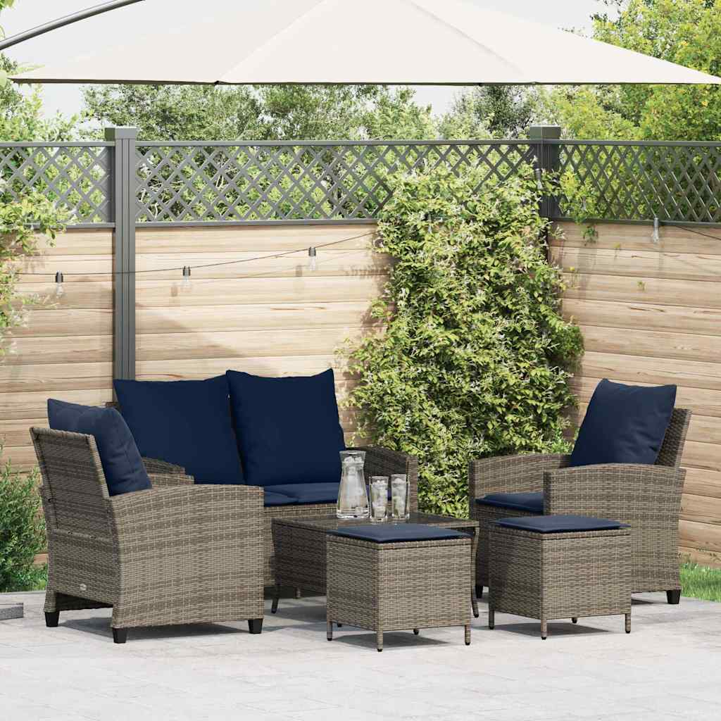 vidaXL Set mobilier grădină cu perne, 6 piese, gri, poliratan vidaXL Set mobilier grădină cu perne, 6 piese, gri, poliratan