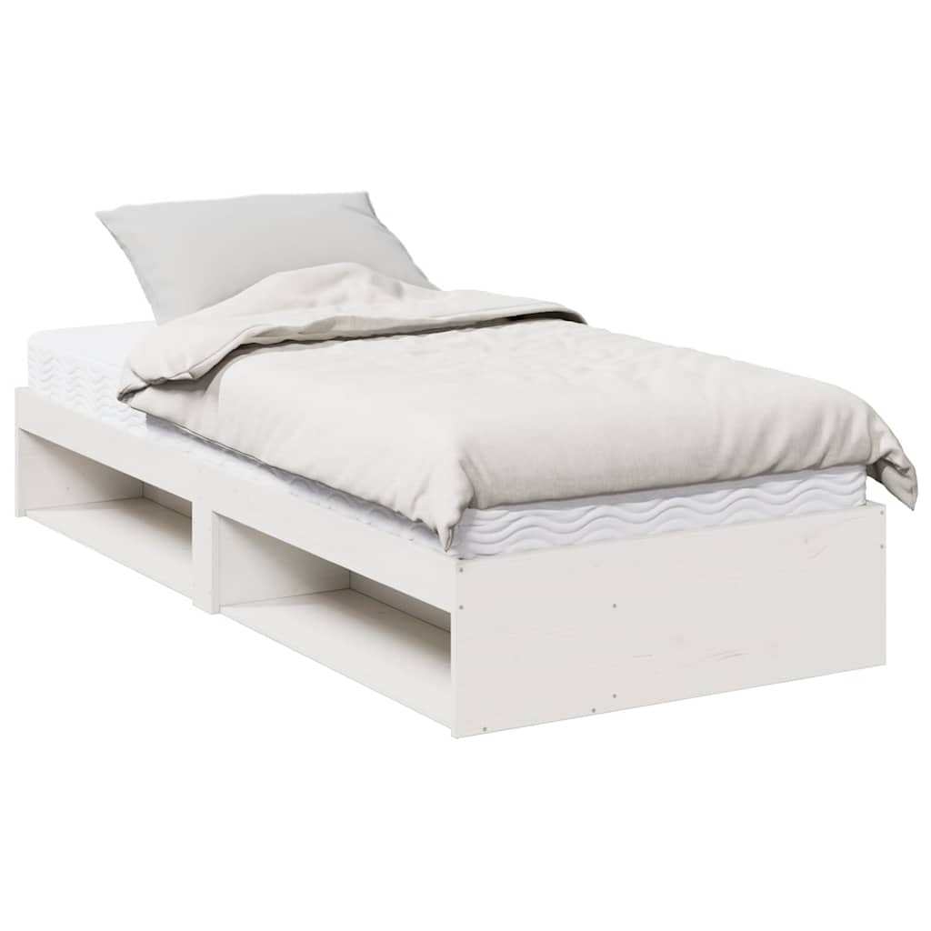 vidaXL Pat de zi cu saltea alb 100x200 cm lemn masiv de pin