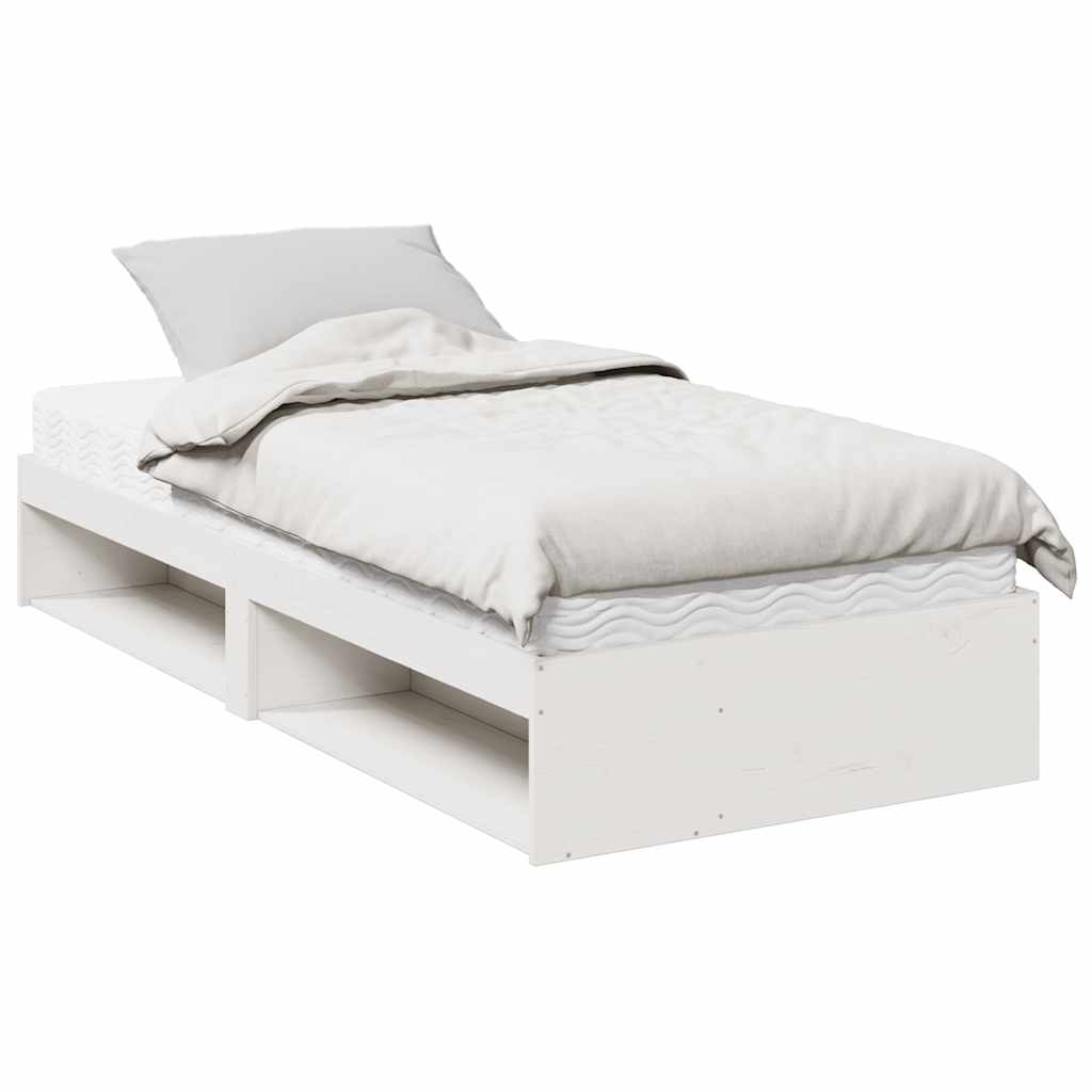 vidaXL Pat de zi cu saltea, alb, 90x200 cm, lemn masiv pin