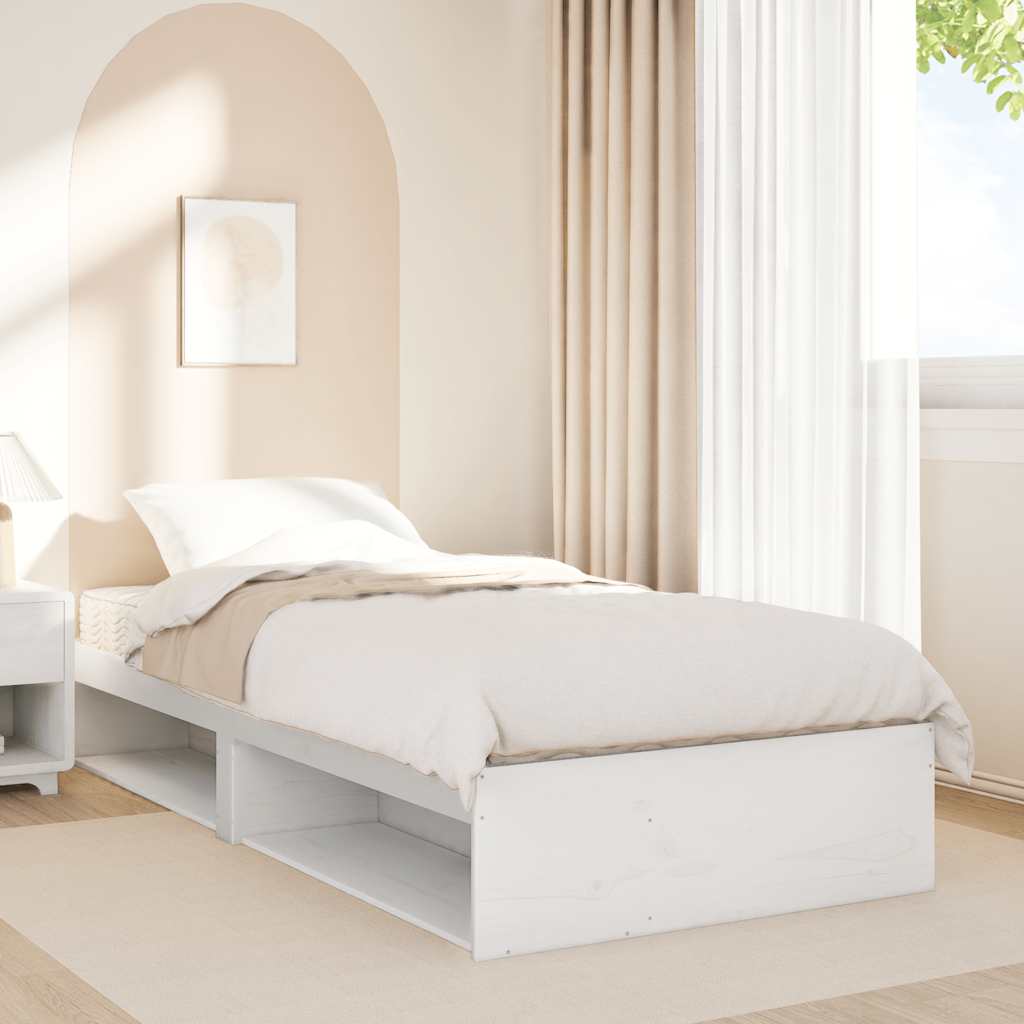 vidaXL Pat de zi cu saltea, alb, 90x200 cm, lemn masiv pin