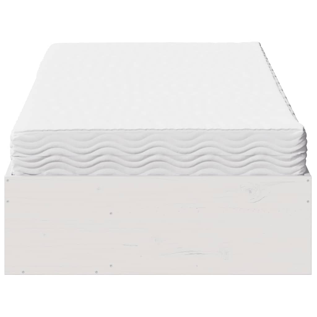 vidaXL Pat de zi cu saltea, alb, 90x200 cm, lemn masiv pin
