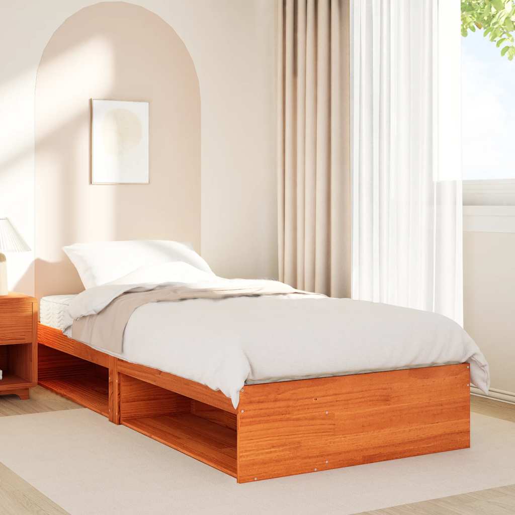 vidaXL Pat de zi cu saltea, maro ceruit, 90x200 cm, lemn masiv pin