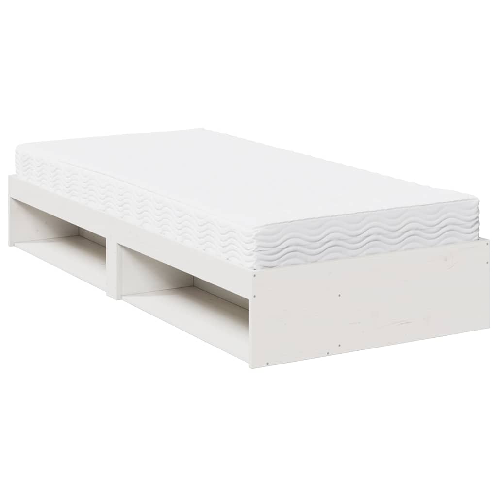 vidaXL Pat de zi cu saltea, alb, 80x200 cm, lemn masiv pin