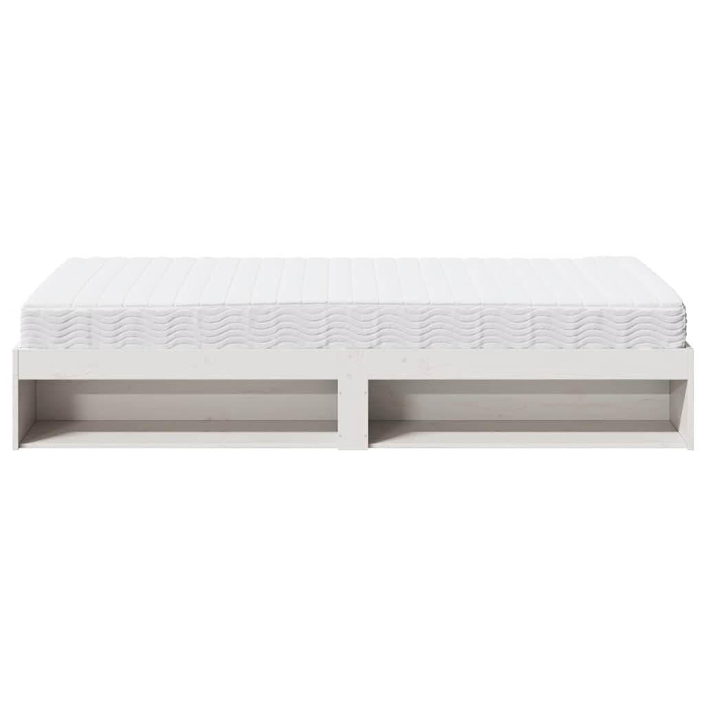 vidaXL Pat de zi cu saltea, alb, 80x200 cm, lemn masiv pin