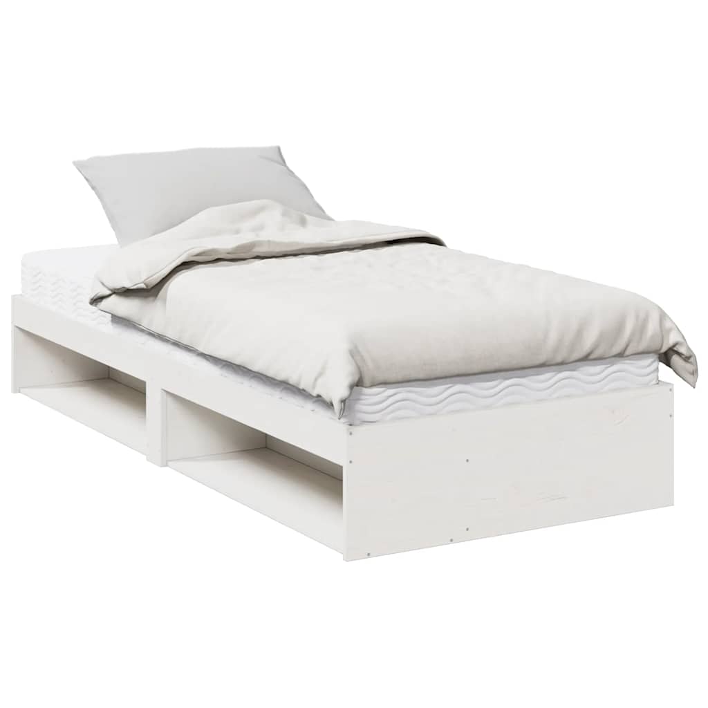 vidaXL Pat de zi cu saltea, alb, 90x190 cm, lemn masiv pin