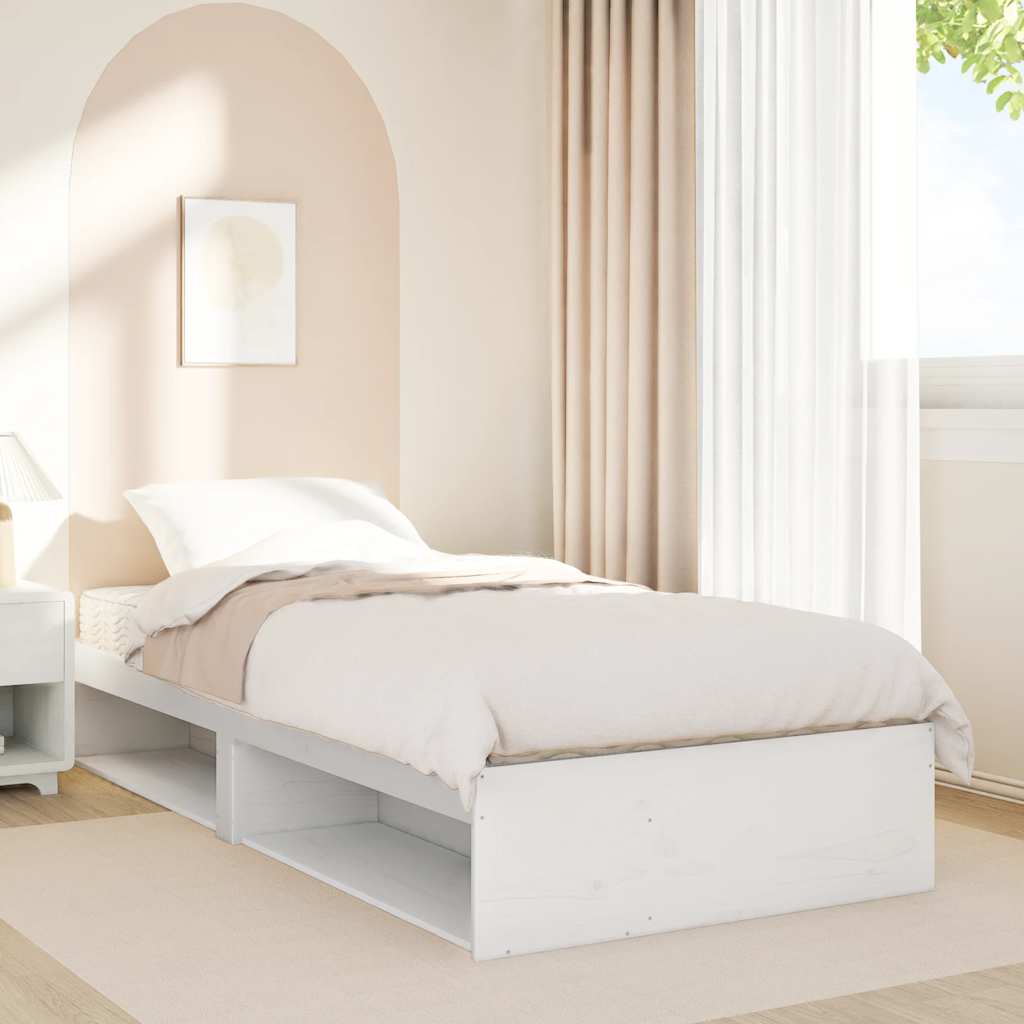 vidaXL Pat de zi cu saltea, alb, 90x190 cm, lemn masiv pin