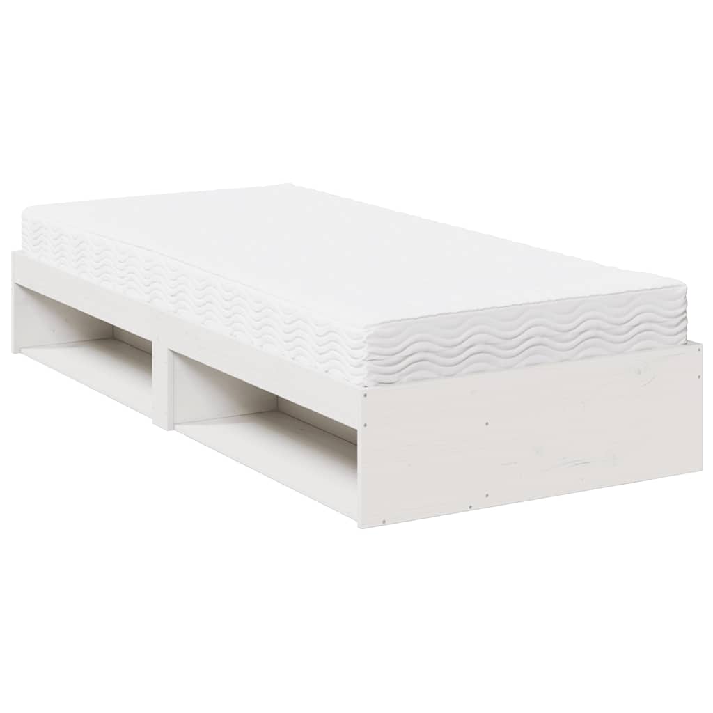 vidaXL Pat de zi cu saltea, alb, 90x190 cm, lemn masiv pin