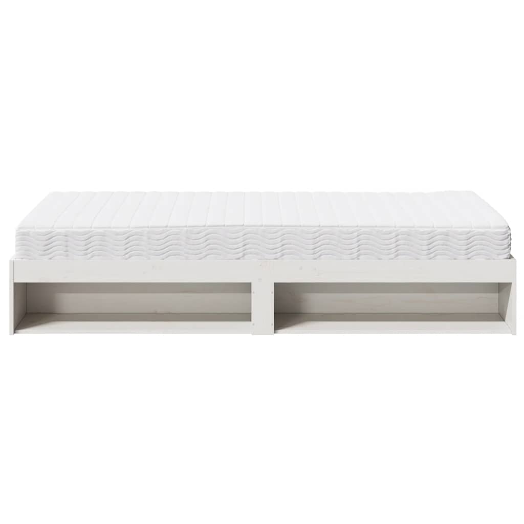 vidaXL Pat de zi cu saltea, alb, 90x190 cm, lemn masiv pin