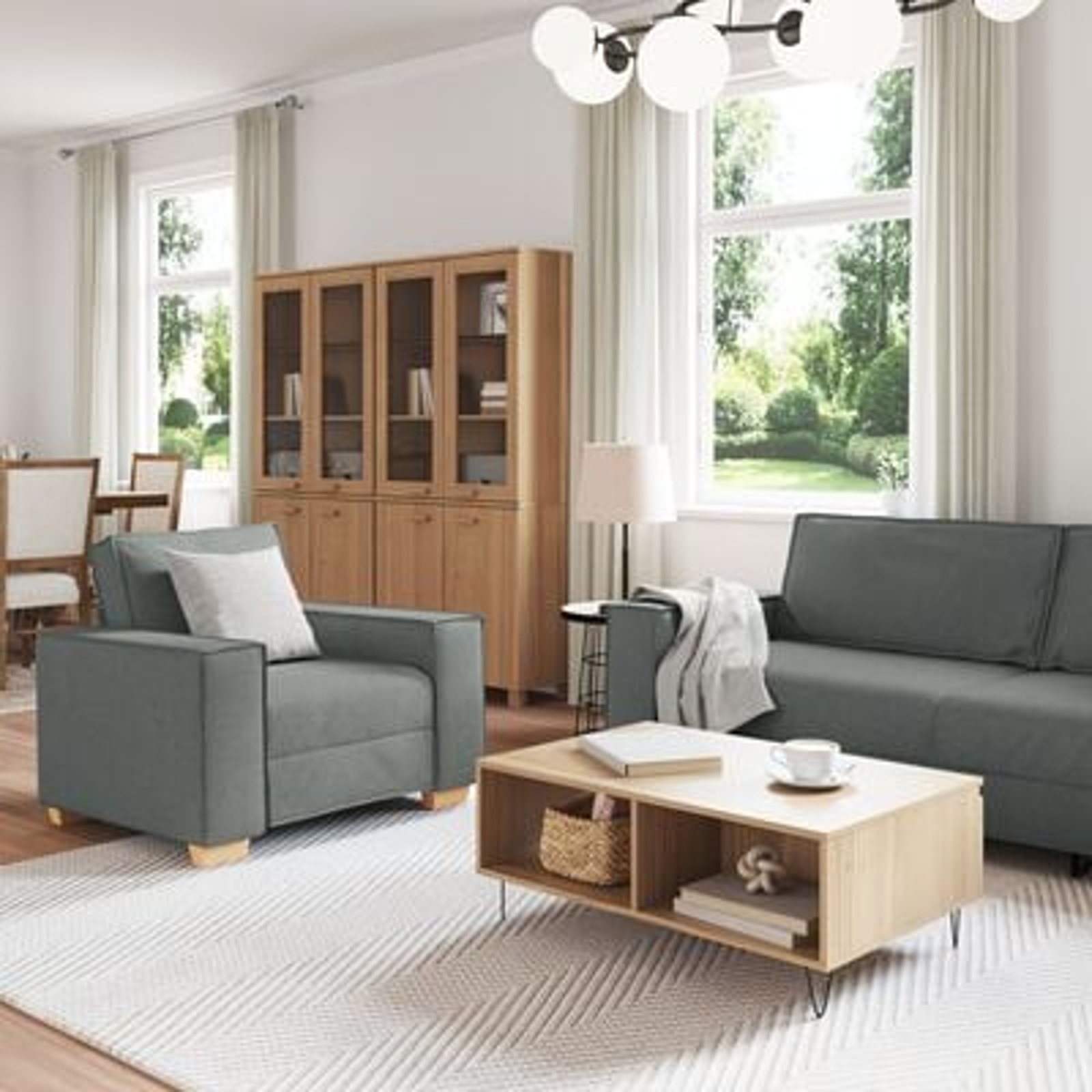 vidaXL Set de canapea cu pernă 3 pcs Gri 220 x 78 x 84 cm țesătură