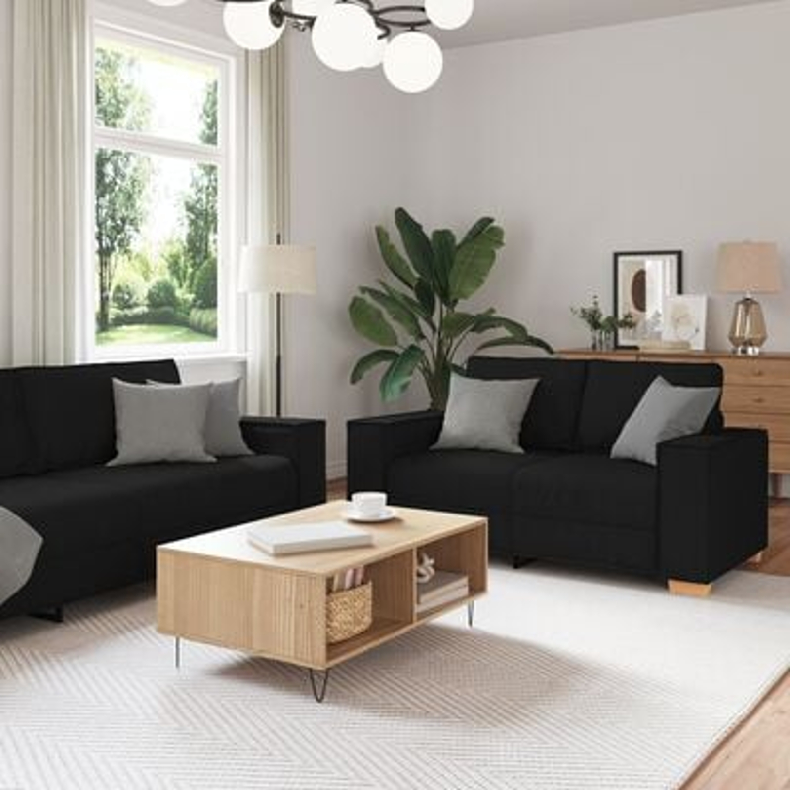 vidaXL Set de canapea cu pernă 3 pcs Negru 220 x 78 x 84 cm țesătură vidaXL Set de canapea cu pernă 3 pcs Negru 220 x 78 x 84 cm țesătură