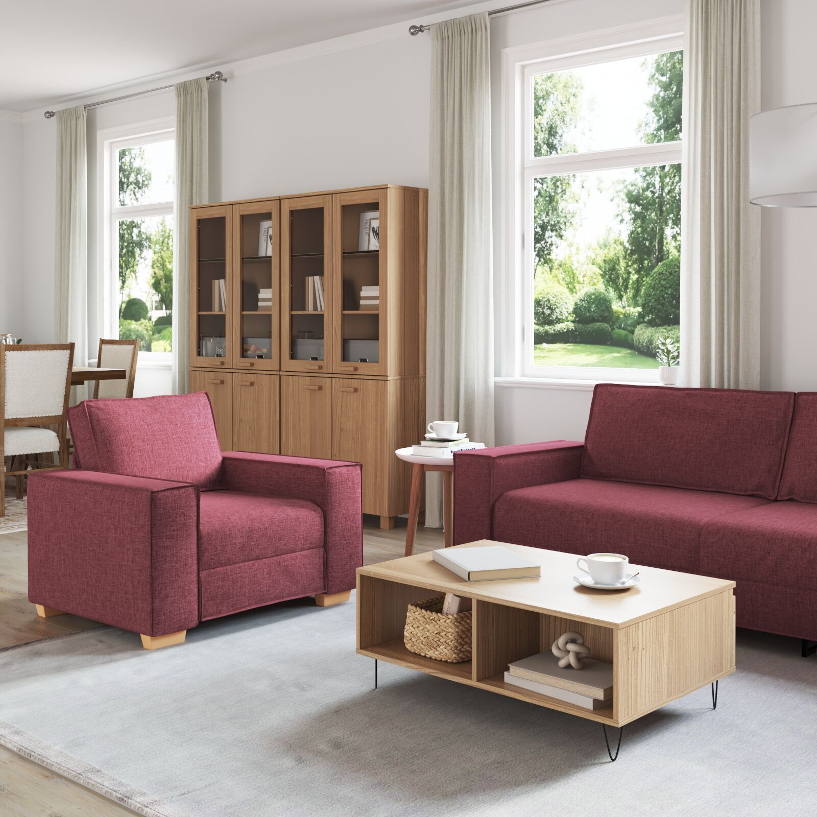 vidaXL Set de canapea 3 pcs Roșu Vin 220 x 78 x 84 cm țesătură vidaXL Set de canapea 3 pcs Roșu Vin 220 x 78 x 84 cm țesătură