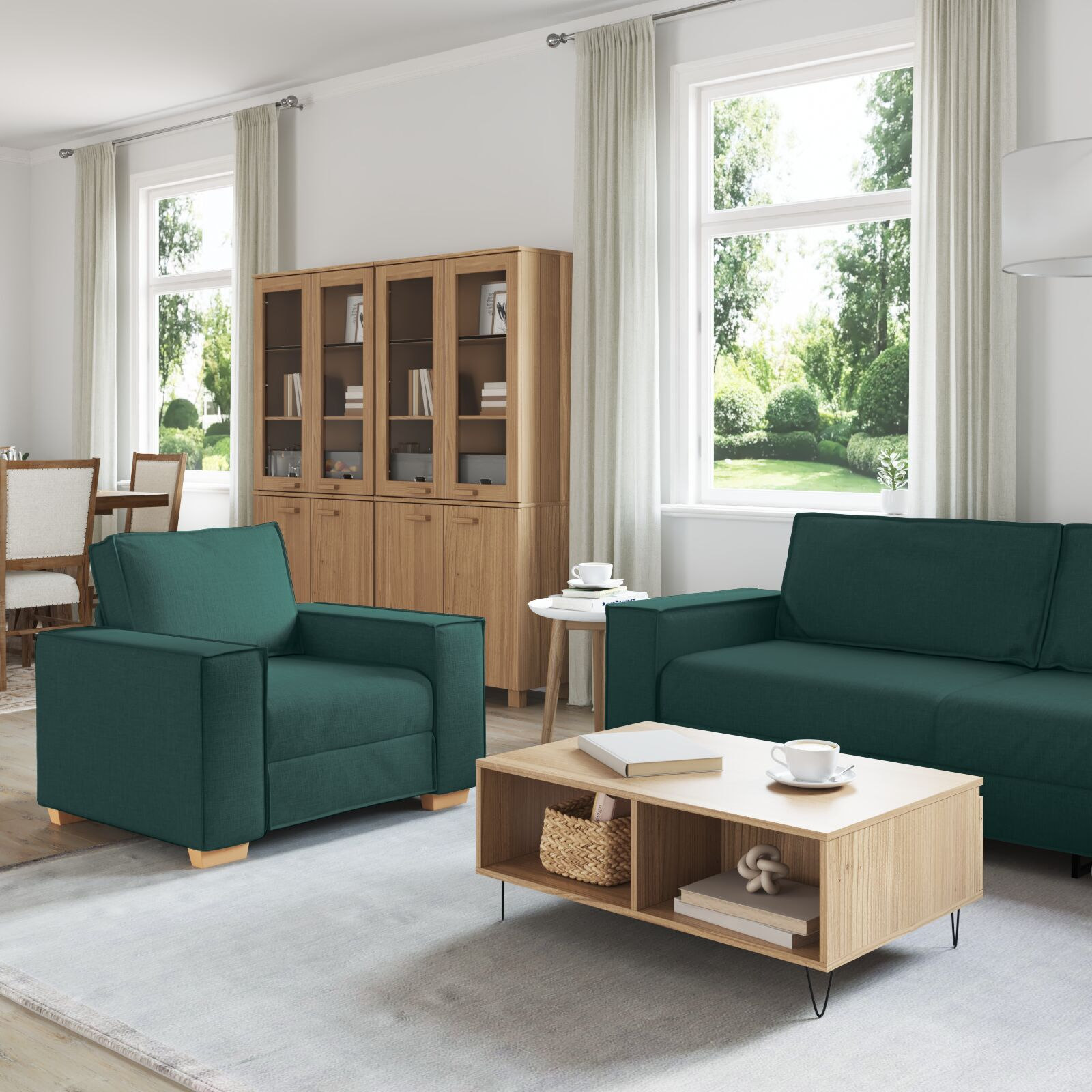 vidaXL Set de canapea 3 pcs Verde închis 220 x 78 x 84 cm țesătură vidaXL Set de canapea 3 pcs Verde închis 220 x 78 x 84 cm țesătură