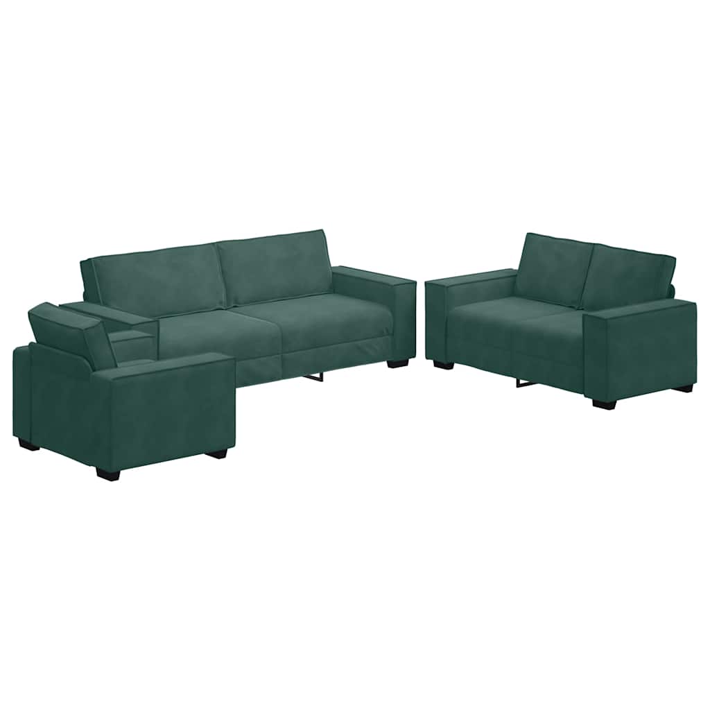 vidaXL Set de canapele cu perne, 3 piese, verde închis, catifea vidaXL Set de canapele cu perne, 3 piese, verde închis, catifea