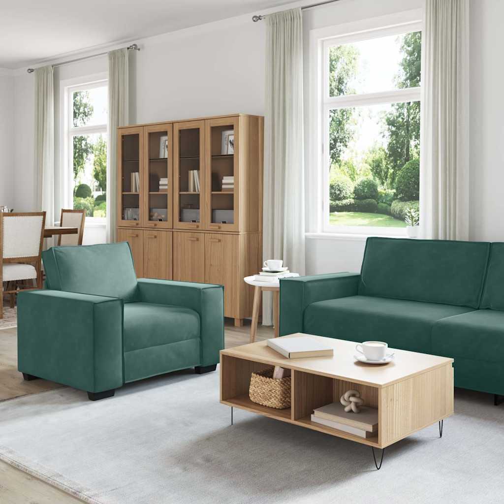 vidaXL Set de canapele cu perne, 3 piese, verde închis, catifea vidaXL Set de canapele cu perne, 3 piese, verde închis, catifea
