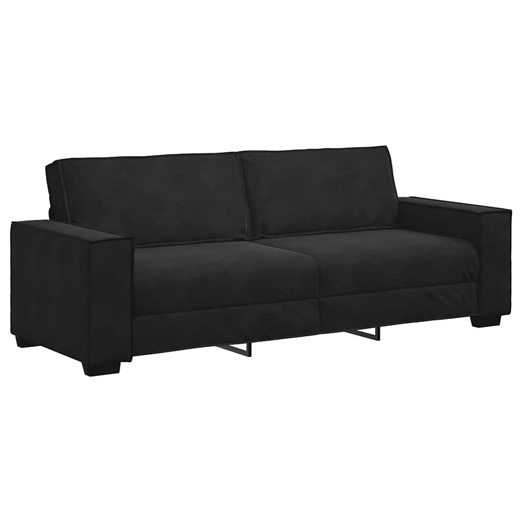vidaXL Set de canapele cu perne, 3 piese, negru, catifea vidaXL Set de canapele cu perne, 3 piese, negru, catifea