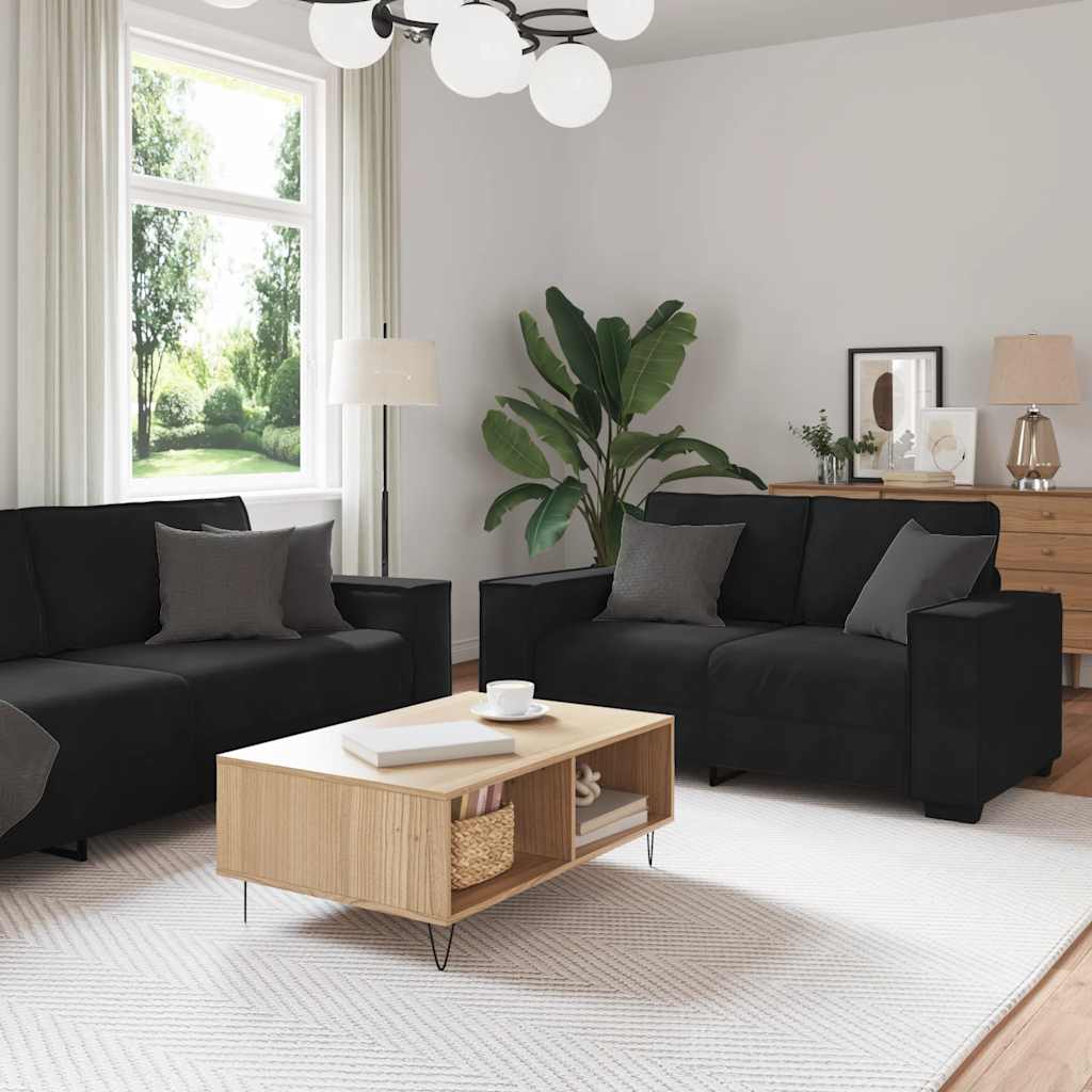 vidaXL Set de canapele cu perne, 3 piese, negru, catifea vidaXL Set de canapele cu perne, 3 piese, negru, catifea
