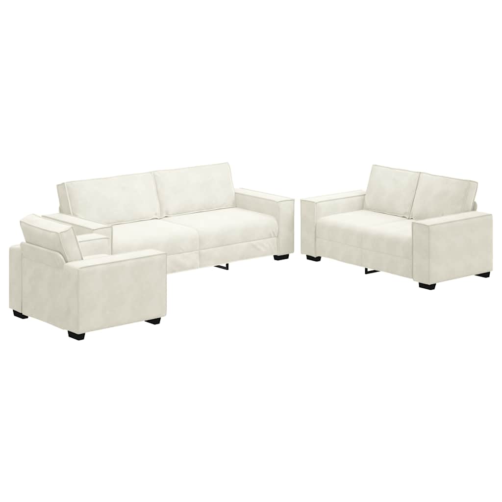 vidaXL Set de canapele cu perne, 3 piese, crem, catifea