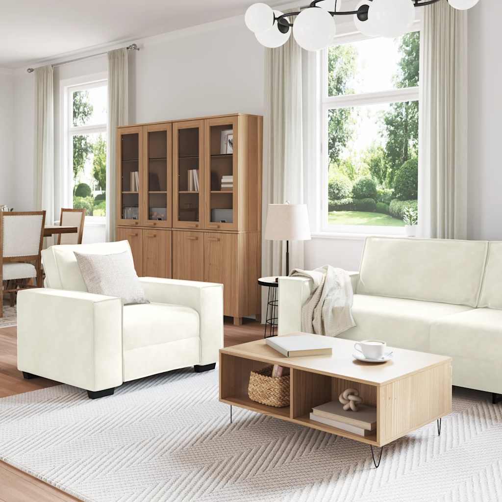 vidaXL Set de canapele cu perne, 3 piese, crem, catifea