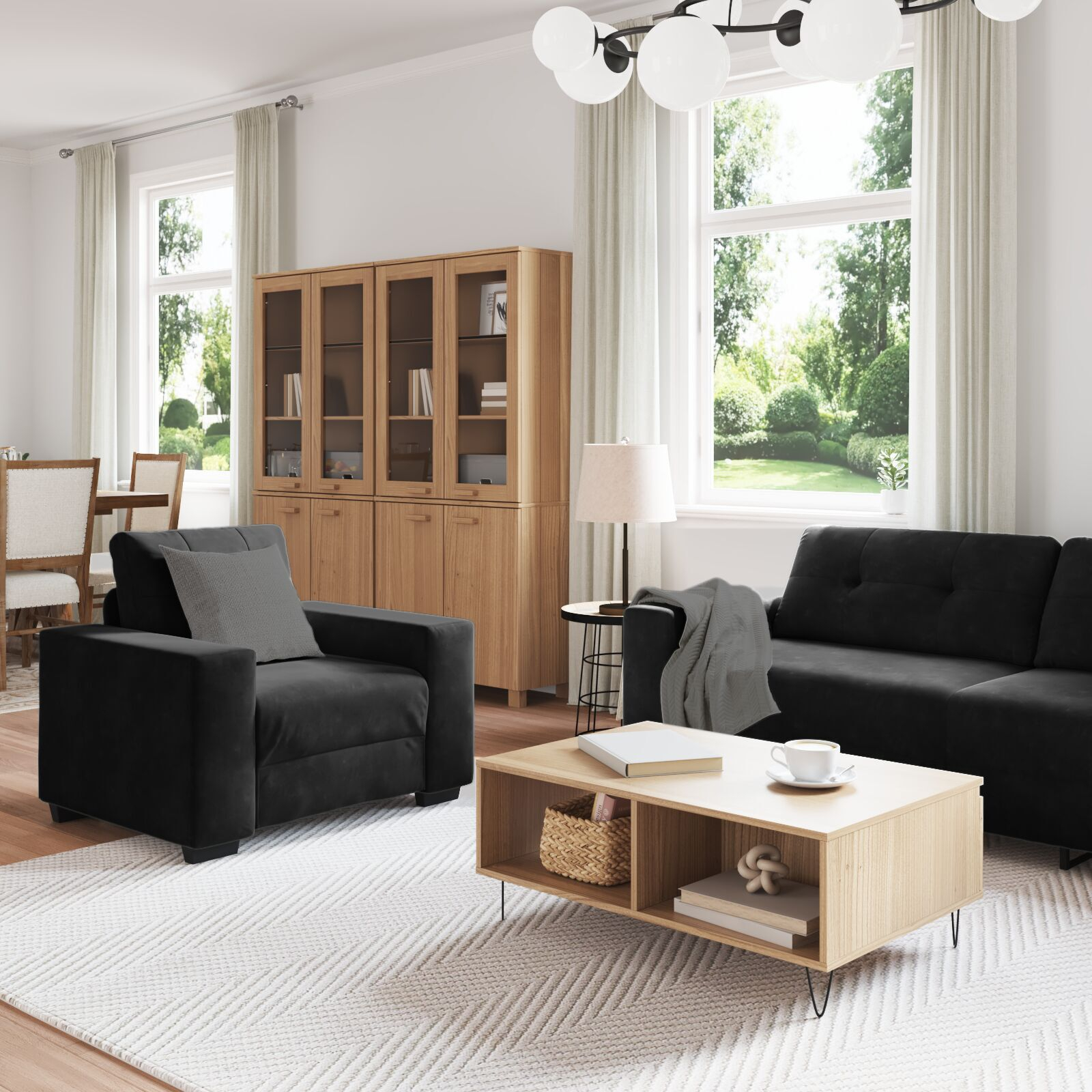 vidaXL Set de canapea cu pernă 3 pcs Negru 221 x 78 x 80 cm Catifea
