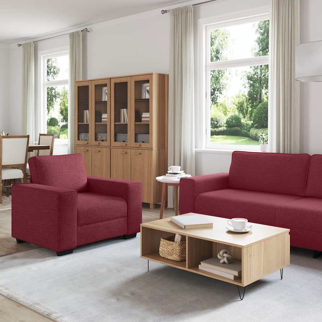 vidaXL Set canapea cu perne, 3 piese, roșu vin, material textil