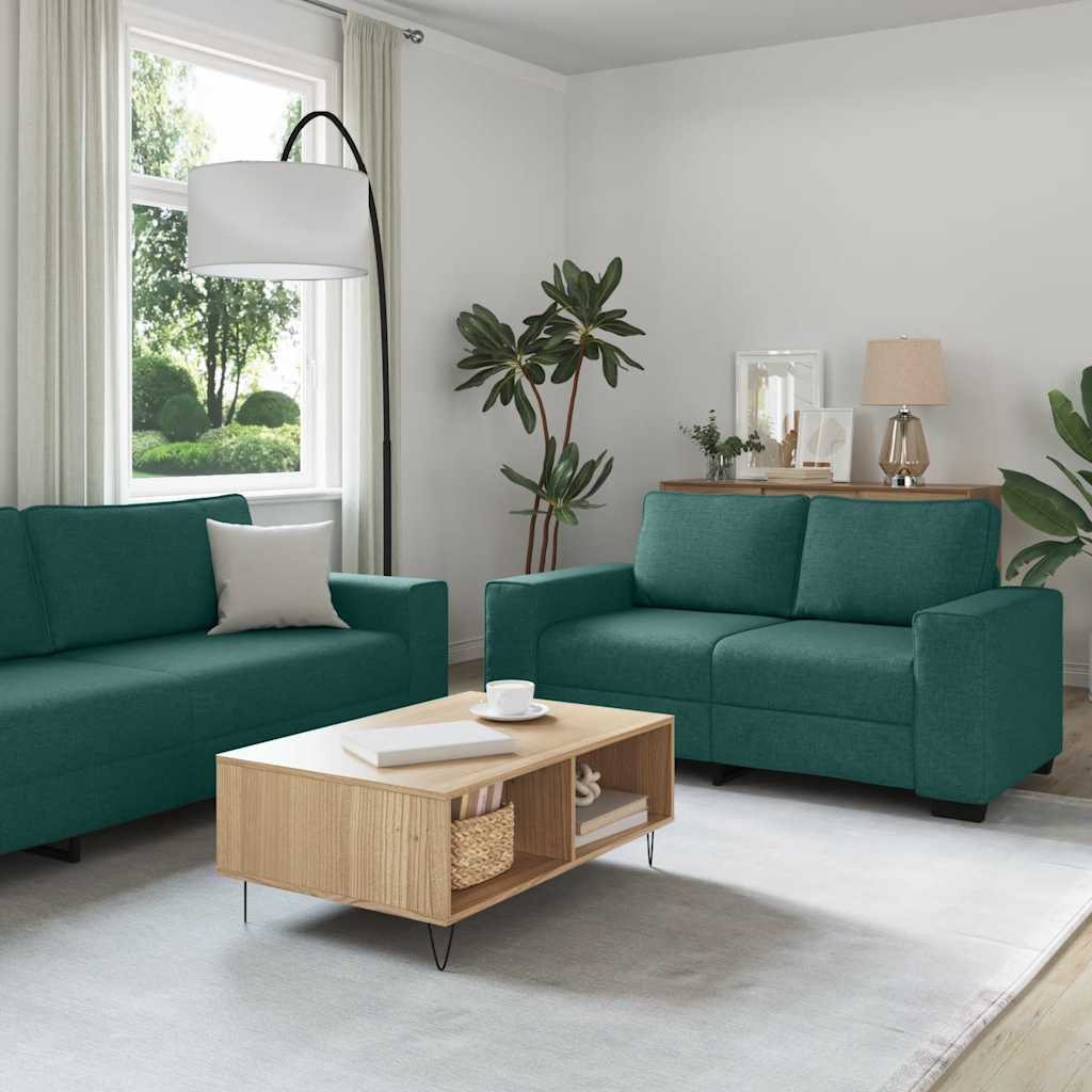 vidaXL Set de canapele cu perne, 3 piese, verde închis, textil vidaXL Set de canapele cu perne, 3 piese, verde închis, textil