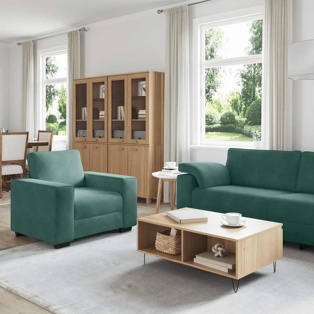 vidaXL Set de canapele cu perne, 3 piese, verde închis, catifea vidaXL Set de canapele cu perne, 3 piese, verde închis, catifea