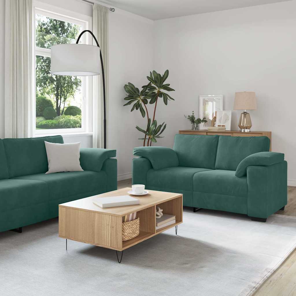 vidaXL Set de canapele cu perne, 3 piese, verde închis, catifea vidaXL Set de canapele cu perne, 3 piese, verde închis, catifea