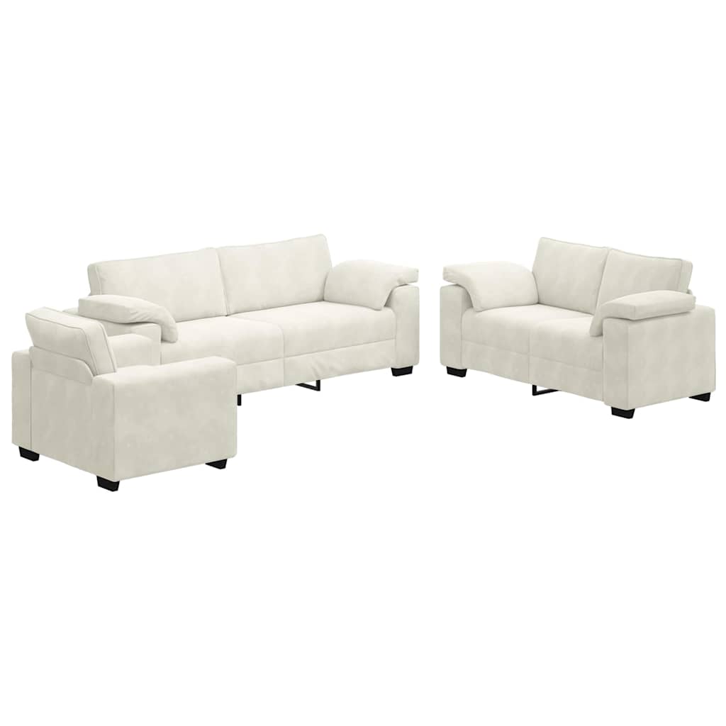 vidaXL Set de canapele cu perne, 3 piese, crem, catifea