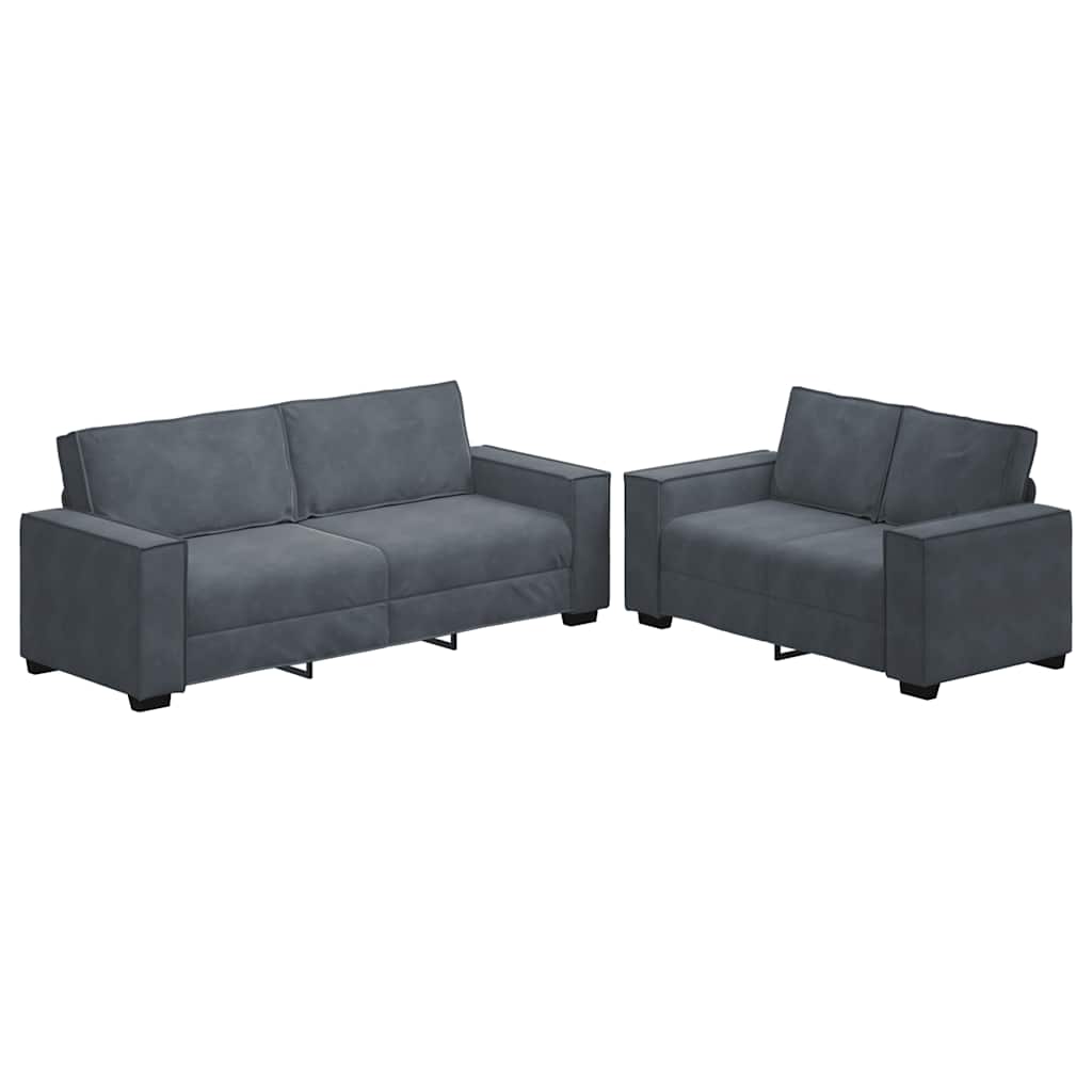 vidaXL Set de canapele cu perne, 2 piese, gri închis, catifea vidaXL Set de canapele cu perne, 2 piese, gri închis, catifea