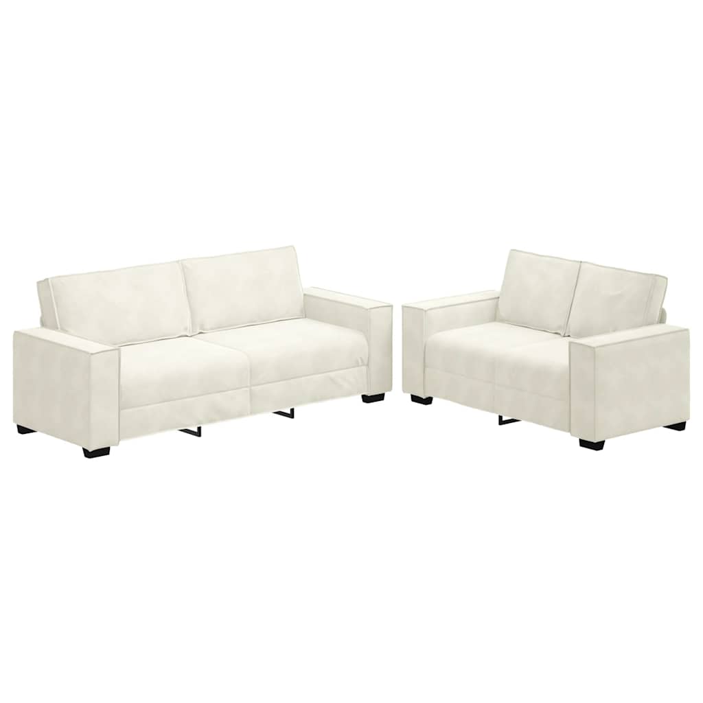 vidaXL Set de canapele cu perne, 2 piese, crem, catifea