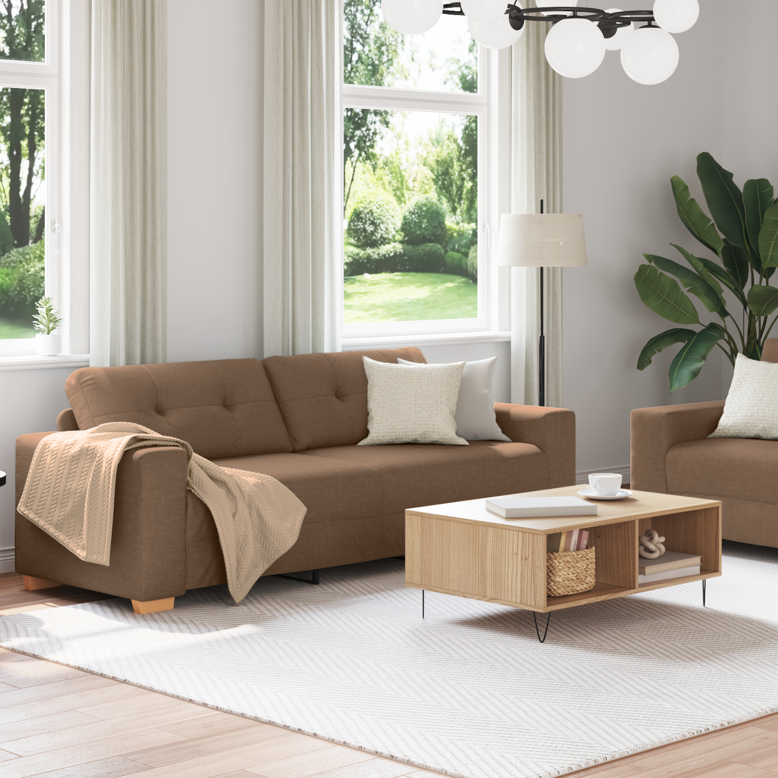 vidaXL Set de canapea cu pernă 2 pcs Maro 221 x 78 x 80 cm Țesătură vidaXL Set de canapea cu pernă 2 pcs Maro 221 x 78 x 80 cm Țesătură