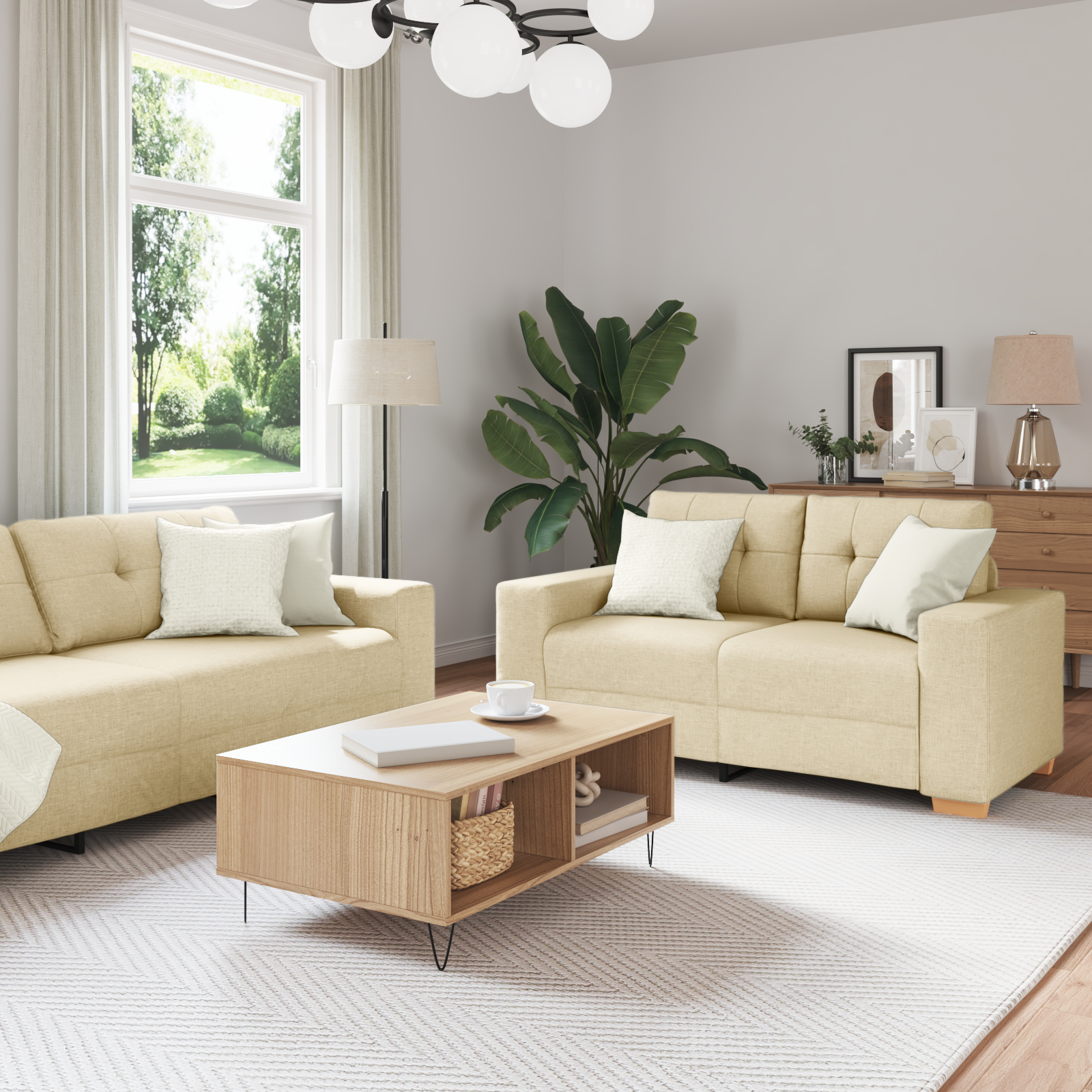 vidaXL Set de canapea cu pernă 2 pcs Crem 221 x 78 x 80 cm Țesătură